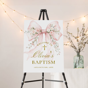 Girl's Christian Baptism Pink Floral Bow Welcome Foam Board