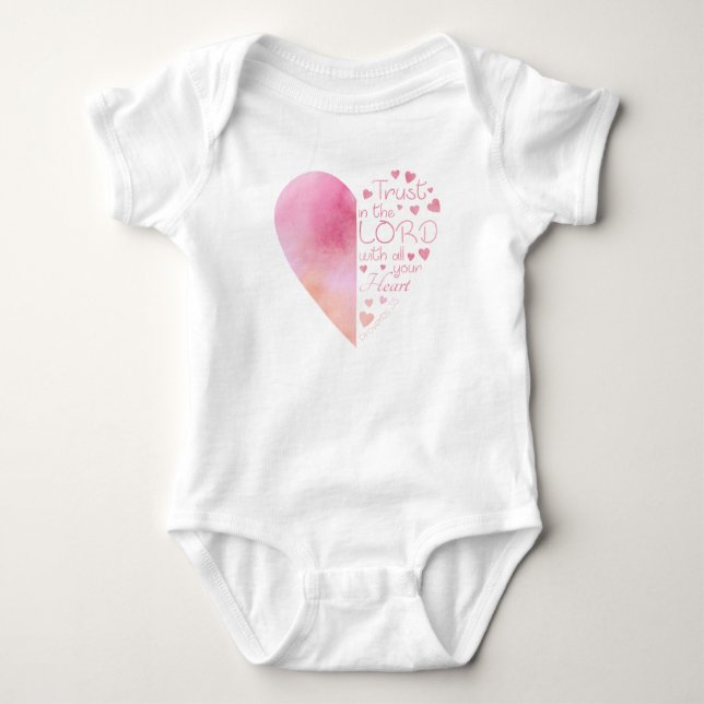 Girl's Christian Heart Faith Trust in the Lord Baby Bodysuit (Front)