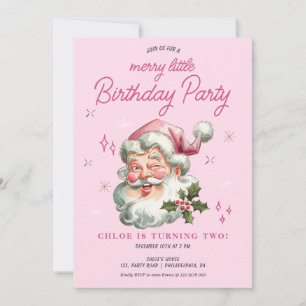 Girl's Christmas Birthday Invitation Merry little