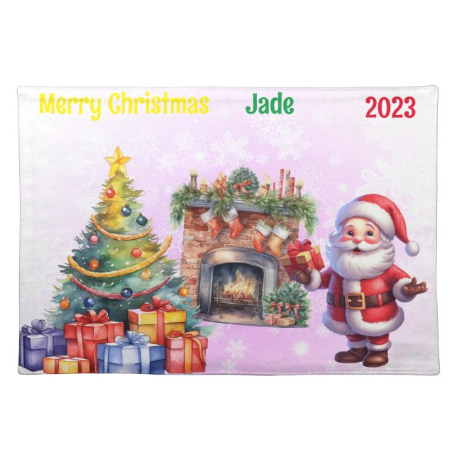 Girls Christmas Theme Cloth Placemat (Front)