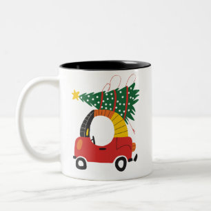 Girls Christmas Tree Kids Ugly Xmas Truck Two-Tone Coffee Mug