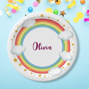 Girls'  Circle Rainbow Name Frame Paper Plates