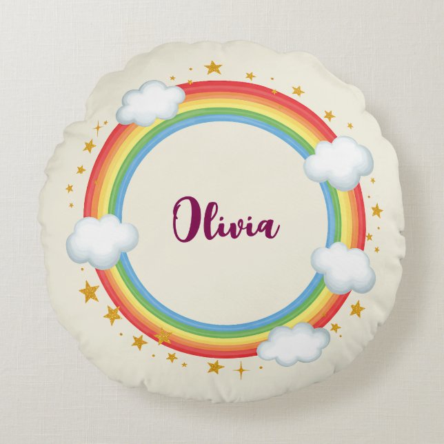 Girls'   Circle Rainbow Name Frame Round Pillow (Front)