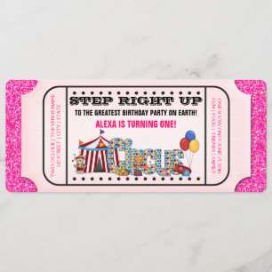 Girls Circus Ticket Birthday Party Invitation