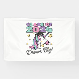 Girls Class of 2024 Magical Unicorn Graduation Cap Banner