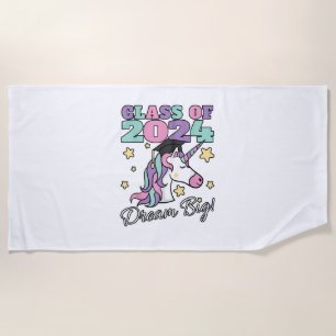Girls Class of 2024 Magical Unicorn Graduation Cap Beach Towel
