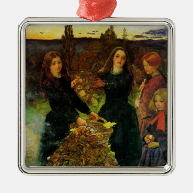 Girls Collecting Autumn Leaves for a Bonfire Metal Ornament (Front)