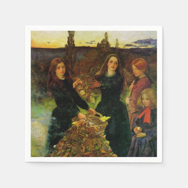 Girls Collecting Autumn Leaves for a Bonfire Napkins (Front)