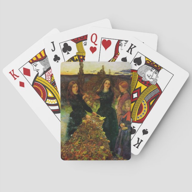 Girls Collecting Autumn Leaves for a Bonfire Poker Cards (Back)