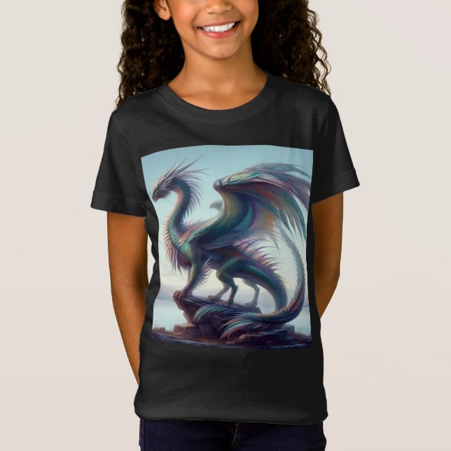 Girl's colorful beautiful dragon t-shirt (Front)