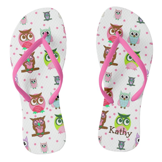 Girl's Colorful Cartoon Owl Flip Flops (Footbed)