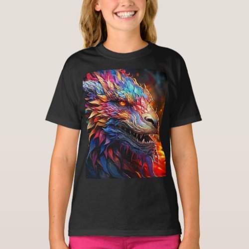 Girls Colorful Dragon Shirt
