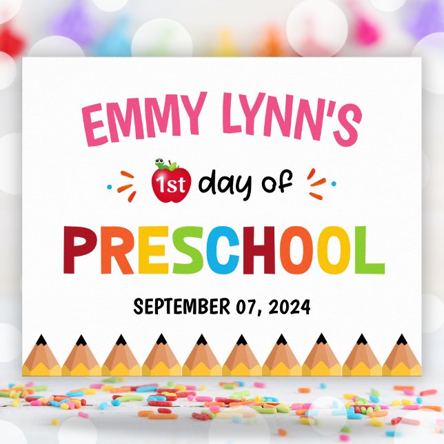 Girls Colorful First Day Of School Preschool Poster (Girls Colorful First Day Of School Preschool Poster)
