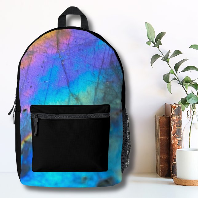 Girls Colorful Marble Pretty Cute Printed Backpack (Trendy Modern Rainbow Labradorite Crystal Stone Printed Backpack)