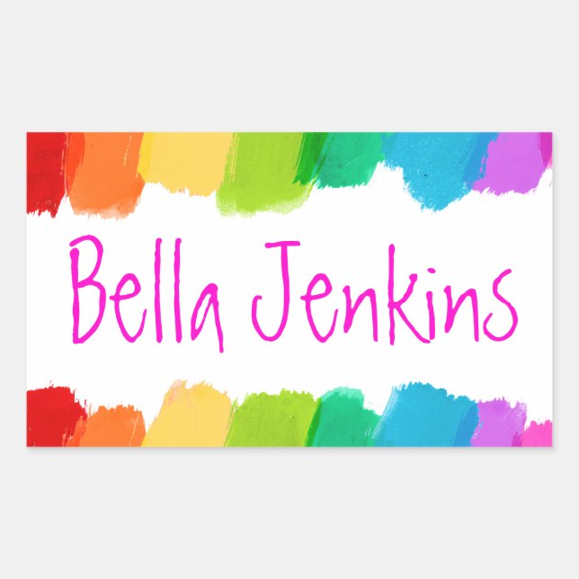 Girls colorful paint name pink id label sticker (Front)