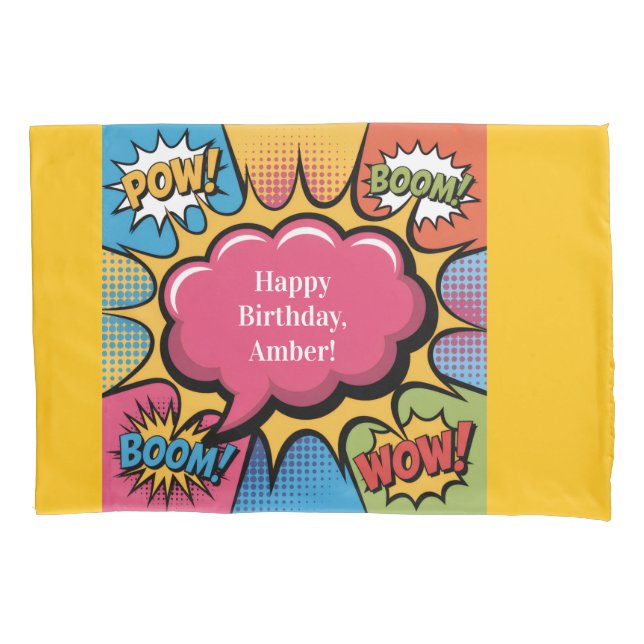 Girls’ Colorful Pop Art Birthday Party Gift Pillow Case (Front)