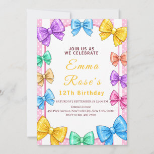 Girls Colorful Ribbon Party Invite