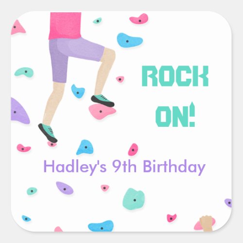 Girls Colorful Rock Climbing Party   Square Sticker