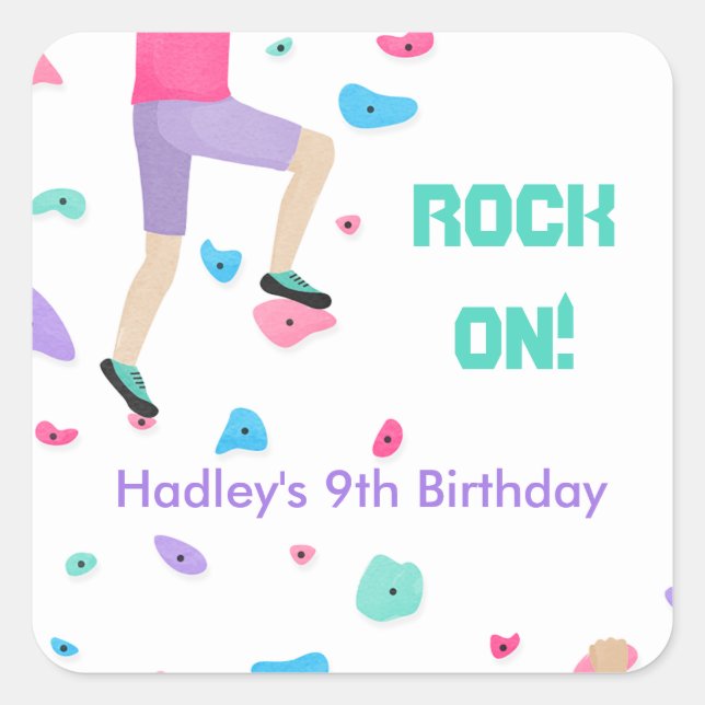 Girls Colorful Rock Climbing Party   Square Sticker (Front)