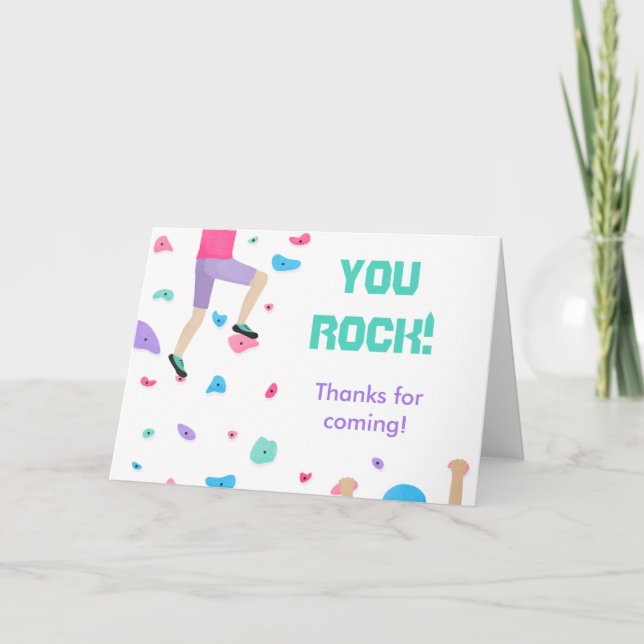 Girls Colorful Rock Climbing  Thank You Card (Front)