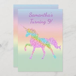 Girl's Colorful Sparkling Unicorn Party Invitation