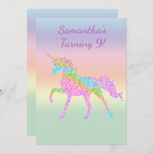 Girls Colorful Sparkling Unicorn Party Invitation