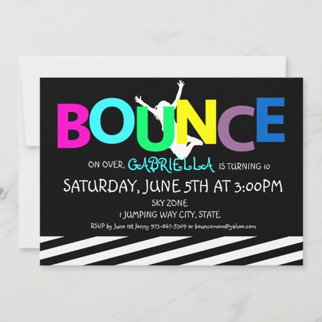Girls Colorful Trampoline Bounce Party Invitation (Front)