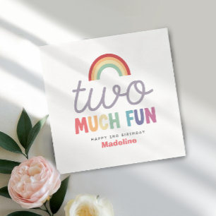 Girls Colorful Two Much Fun Rainbow 2nd Birthday Napkins