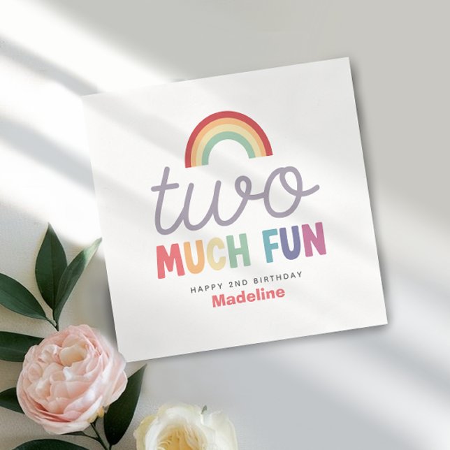 Girls Colorful Two Much Fun Rainbow 2nd Birthday Napkins (Creator Uploaded)