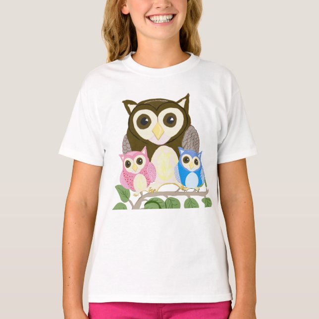 Girls Colourful Owl T-Shirt (Front)