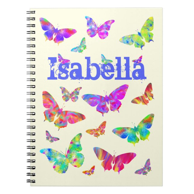 Girls Colourful psychedelic Art Butterfly Isabella Notebook (Front)