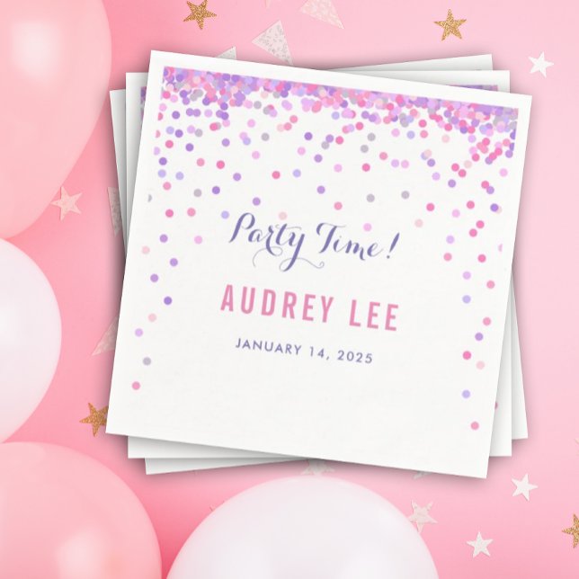 Girls confetti sprinkles birthday party decor napkins (Pink and purple confetti napkins)
