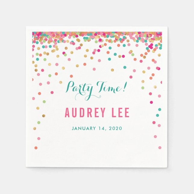 Girls confetti sprinkles birthday party decor napkins (Front)