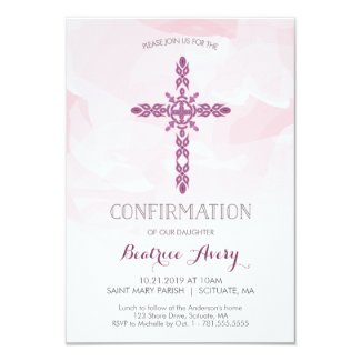 Girl's Confirmation Invitation, Cross & Watercolor Invitation