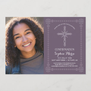 Girl's Confirmation Invitation w/ Photo - Cross