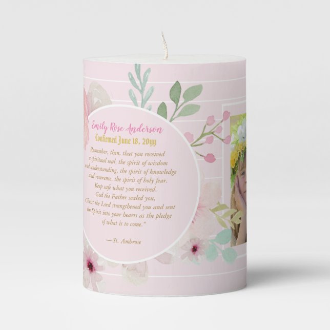 Girls CONFIRMATION PHOTO Gift with QUOTE Pillar Candle (Front)