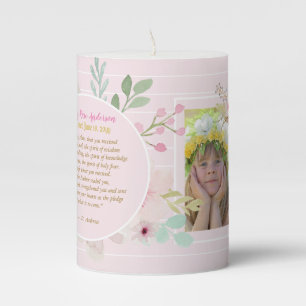Girls CONFIRMATION PHOTO Gift with QUOTE Pillar Pillar Candle