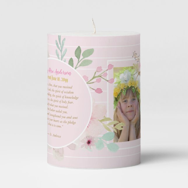 Girls CONFIRMATION PHOTO Gift with QUOTE Pillar Pillar Candle (Front)