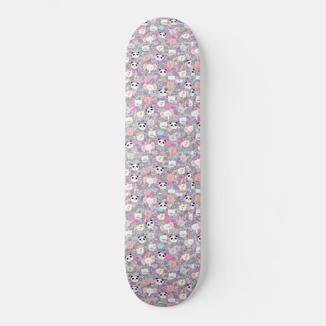 Girls Cool Kawaii Animals Skateboard Pastel Colors Deck (Front)