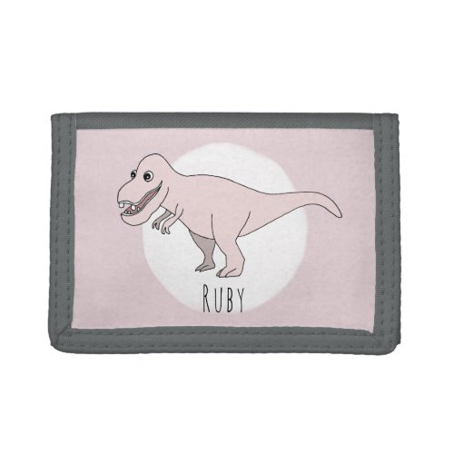 Girls Cool Pink Doodle T_Rex Dinosaur with Name Tri_fold Wallet