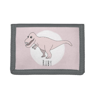 Girl's Cool Pink Doodle T-Rex Dinosaur with Name Trifold Wallet