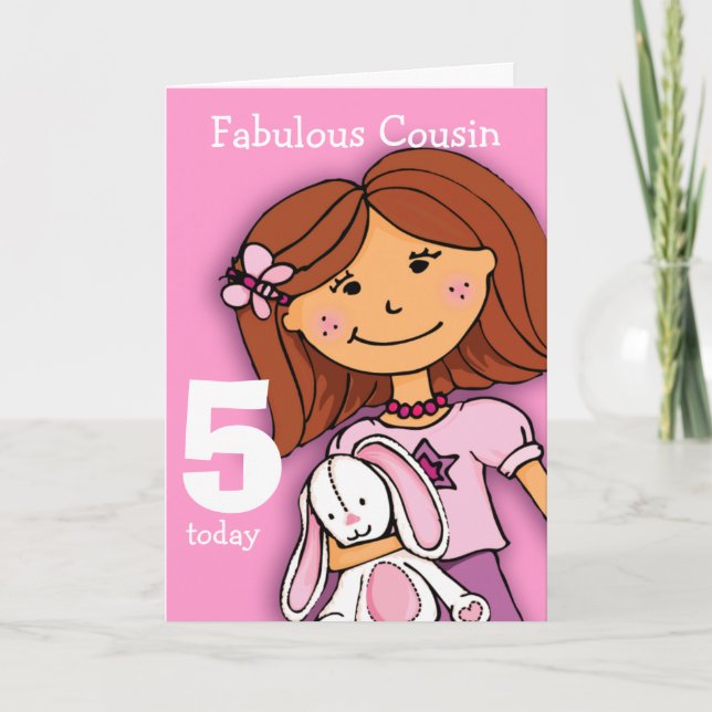 Girls Cousin 5th birthday card girlie pink (Front)