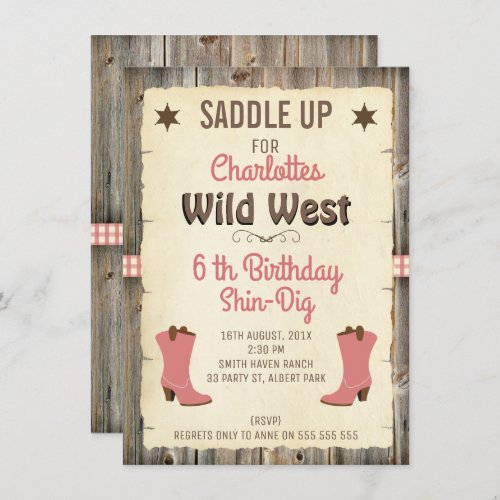 Girls Cowgirl Boots Wild West Birthday Invitation