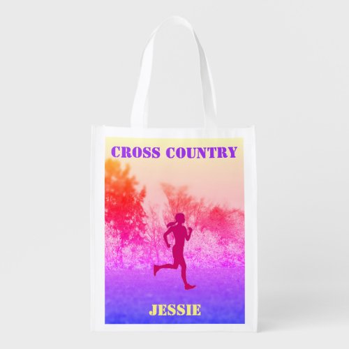 Girls Cross Country Running Rainbow   Grocery Bag