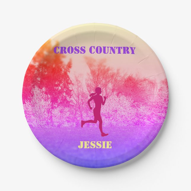 Girls Cross Country Running Rainbow  Paper Plates (Front)
