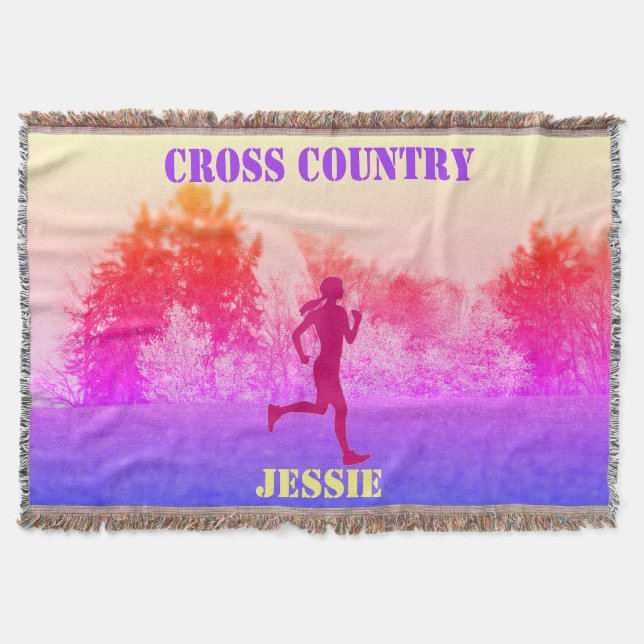 Girls Cross Country Running Rainbow Throw Blanket (Front)