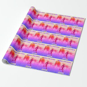 Girls Cross Country Running Rainbow Wrapping Paper
