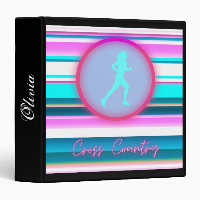 Girls Cross Country Running Stripes 3 Ring Binder (Front/Spine)