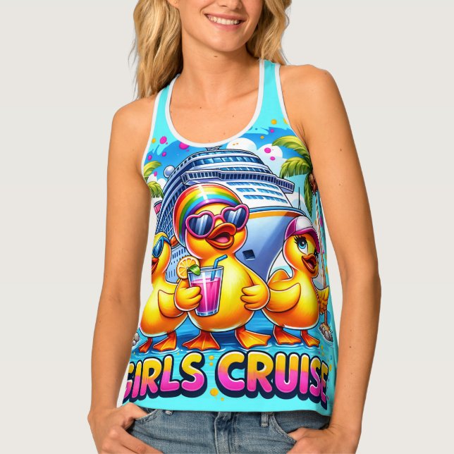 Girls Cruise Cruising Ducks and Cruise Ship Tank Top (Front)