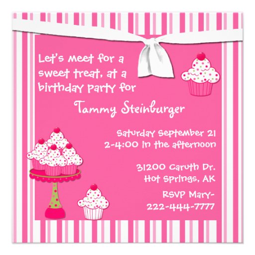 Girl's Cupcake Birthday Party Invitation 5.25